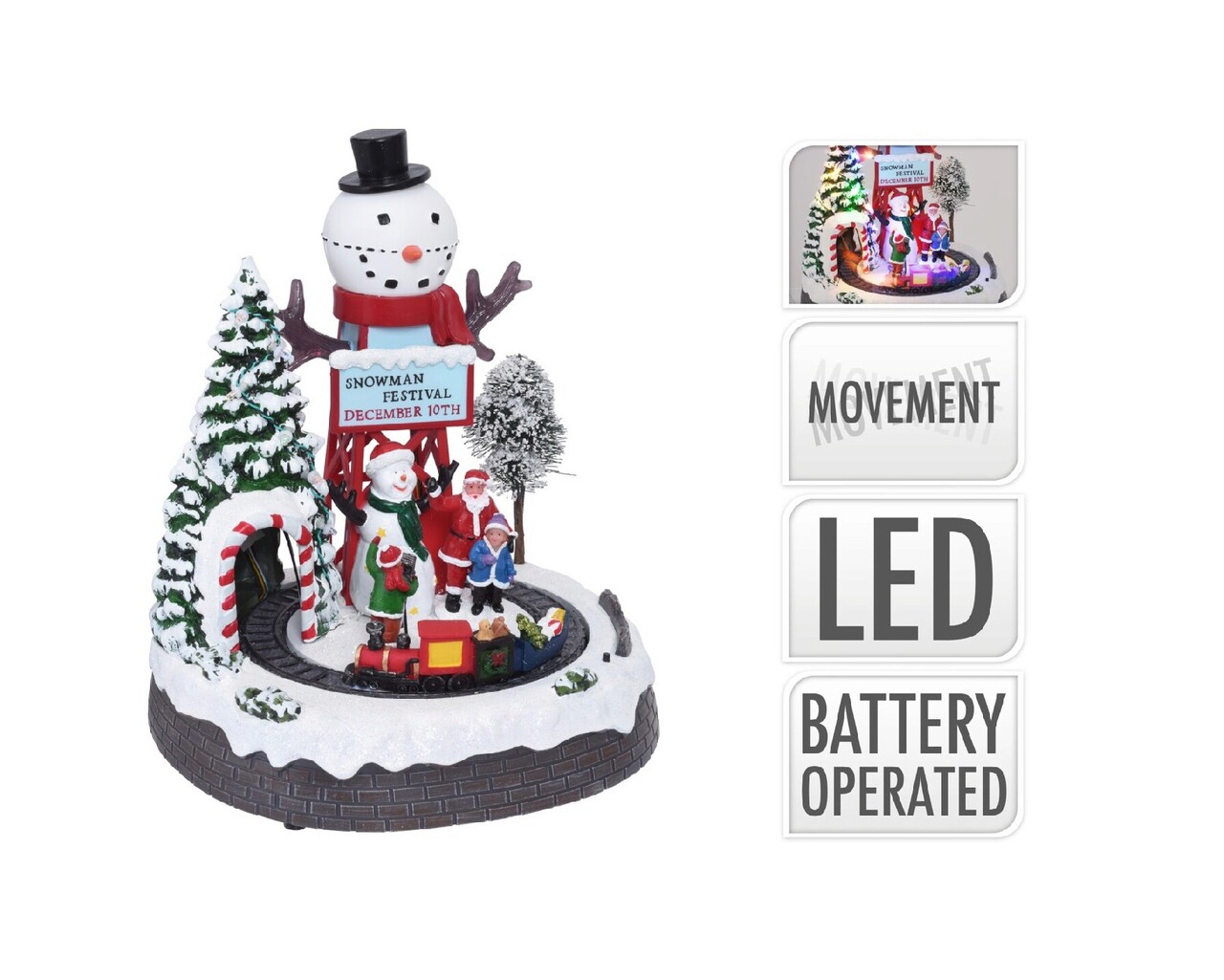 Decoratiune luminoasa cu functie de miscare Snowman festival, 10 LED-uri, 24.5 x 23.5 x 29 cm - imagine 3